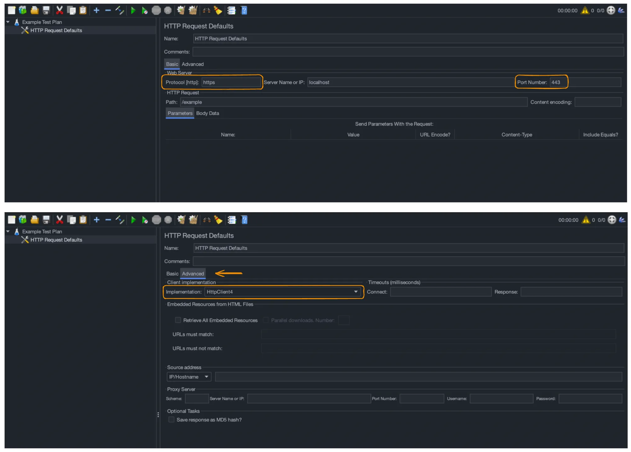 HTTP request settings screenshot